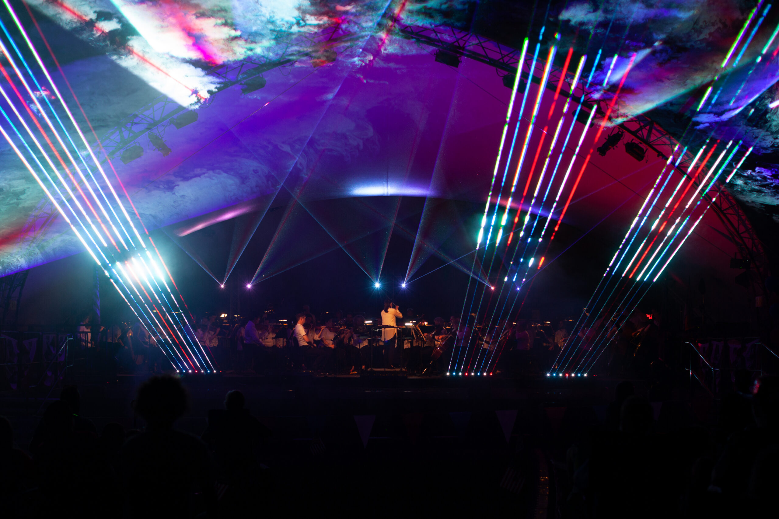 Laser light show with Richmond Symphony playing at Red, White and Lights.