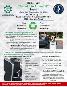 2024 Fall Shred It Flyer which explains the important document/electronic shredding information