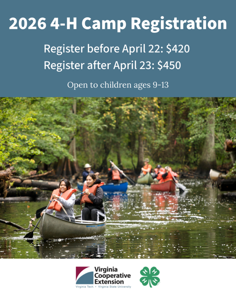 A photo of people canoeing says "2026 4-H Camp registration."
