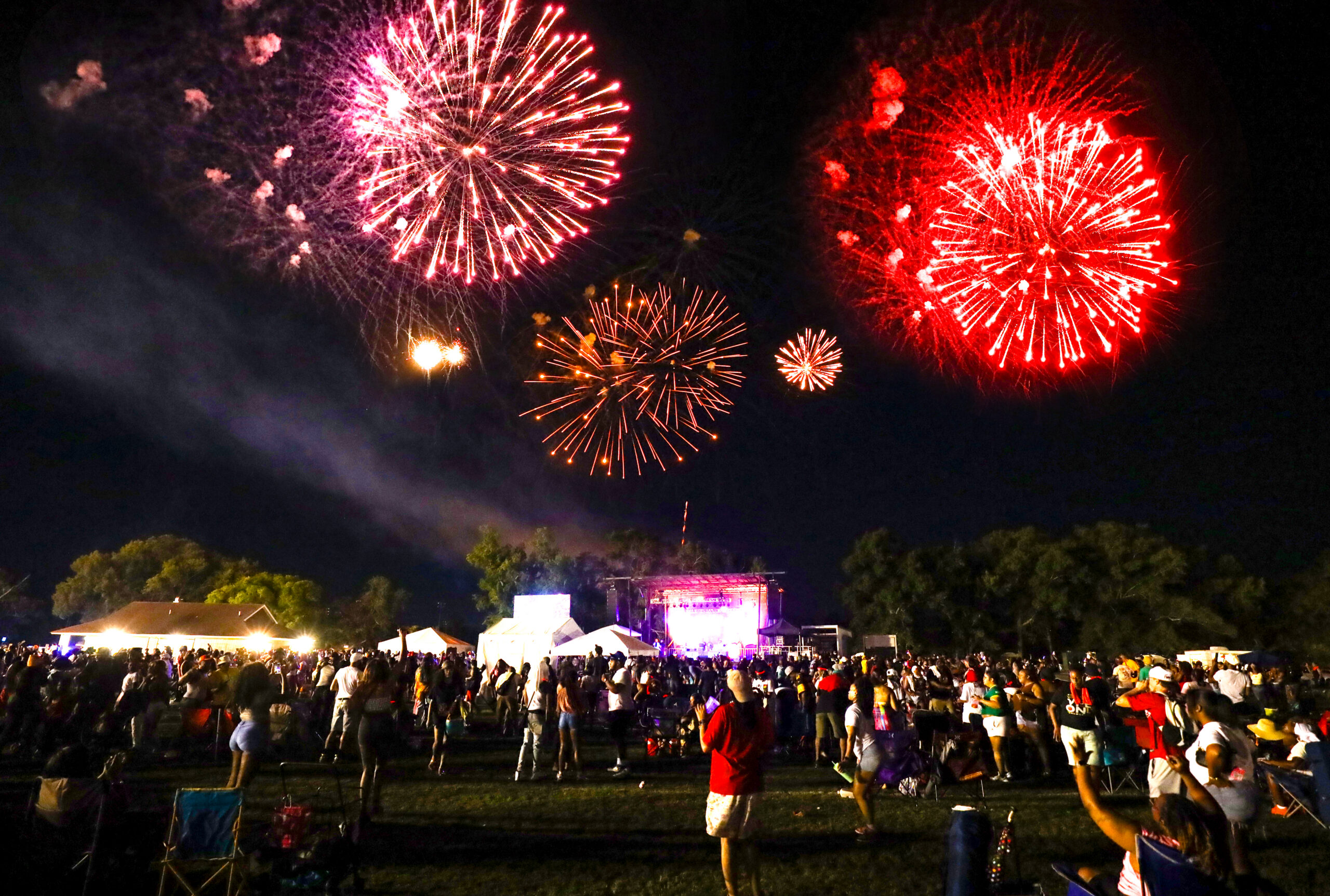 Fireworks over the stage at Juneteenth. Similar to what it will look like at A Henrico Fourth.