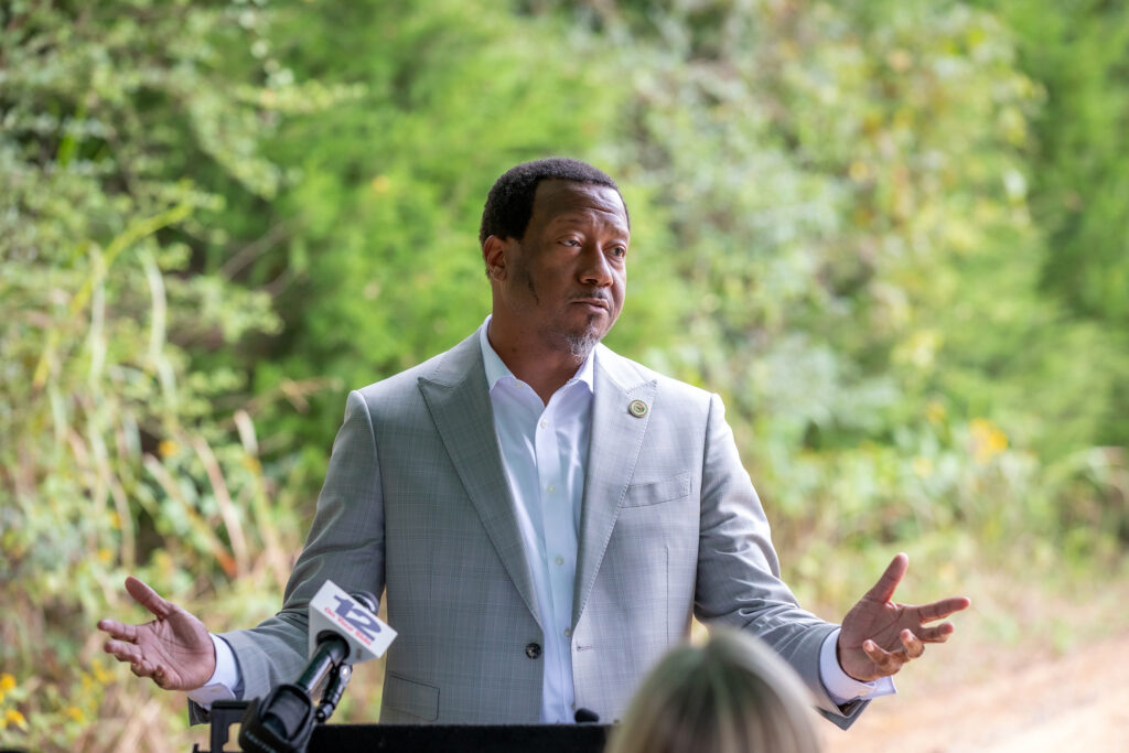 Varina Supervisor Tyrone Nelson speaks at rural Wilton Farm.