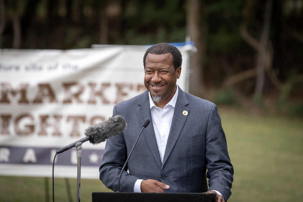 Varina District Supervisor Tyrone Nelson smiles as he speaks to the crowd.