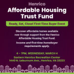 A graphic says "Discover affordable homes available now through support from the Affordable Housing Trust Fund. Income and first-time homebuyer requirements apply."
