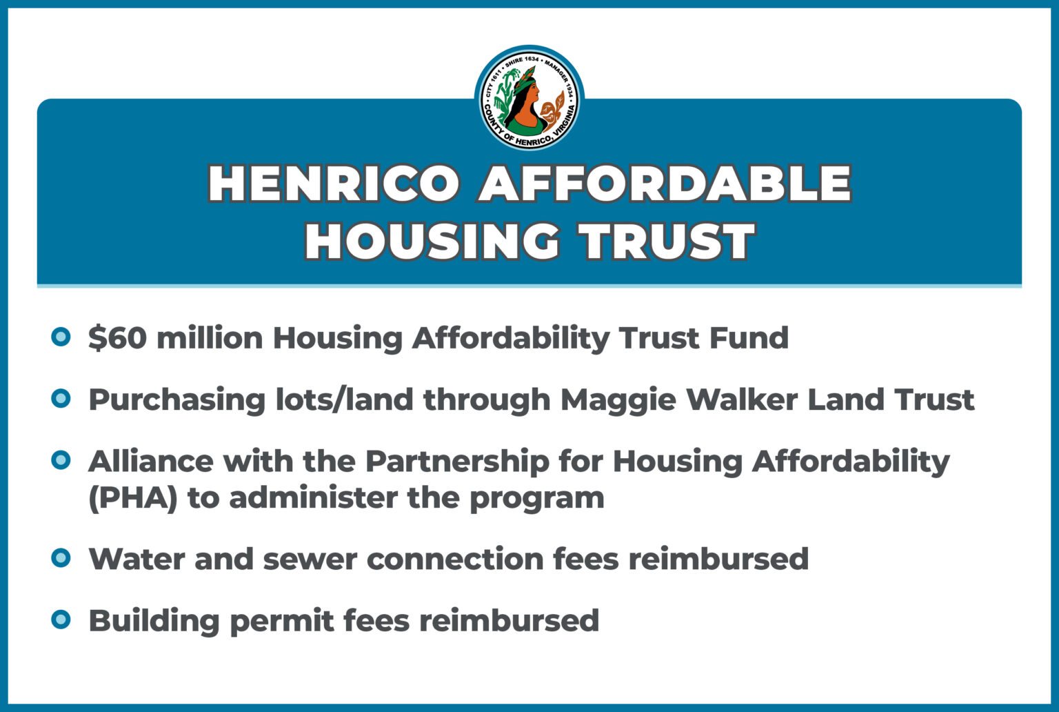 An infographic listing how the Henrico Affordable Housing Trust can benefic the community.
