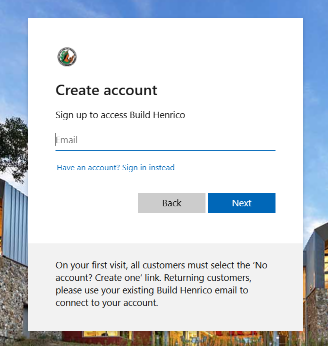 Image showing area to input email and click Next