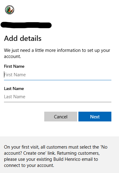 Image showing where to enter your first and last name then click Next