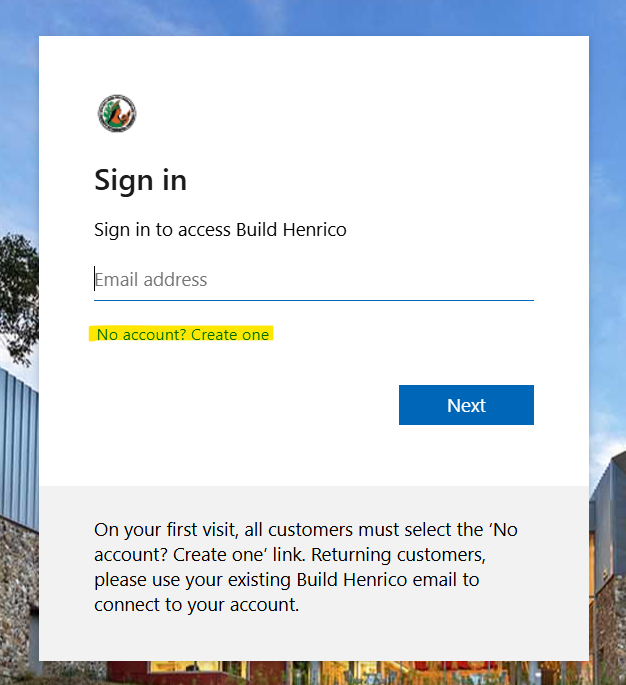 Image showing area to click No account? Create one