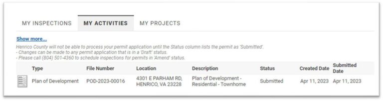 View the project again by looking in the My Activities tab.