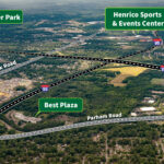 Aerial photograph of the Best Products Reimagined site along Interstate 95