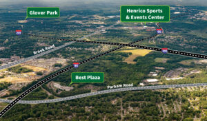 Aerial photograph of the Best Products Reimagined site along Interstate 95