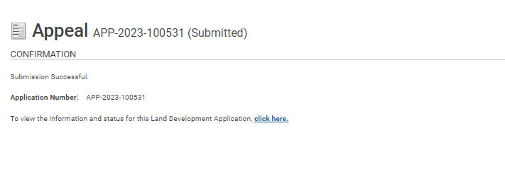 Confirmation screen showing that the application was submitted.