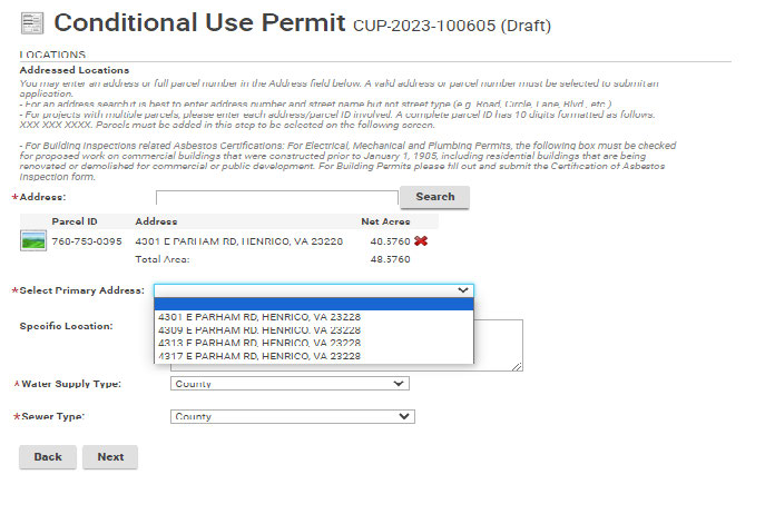 Choose the water and sewer type.