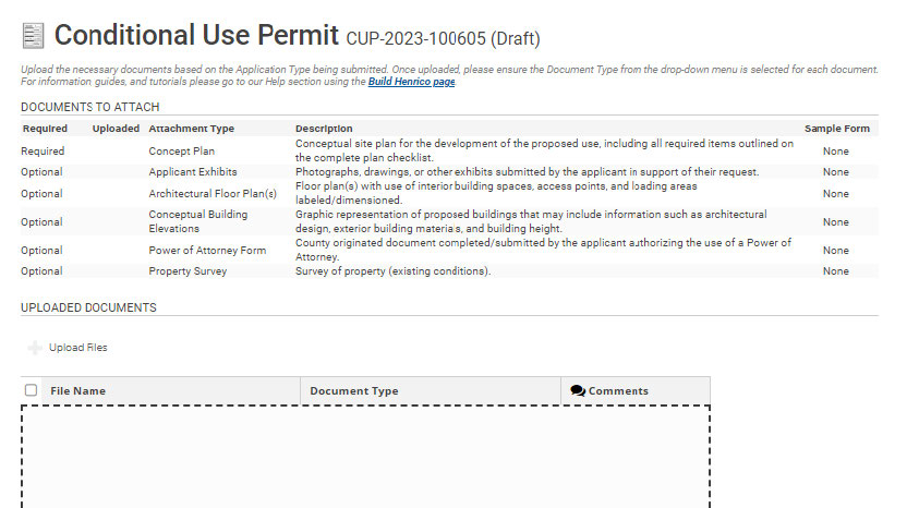 Upload a Concept Plan and any other relevant documents.