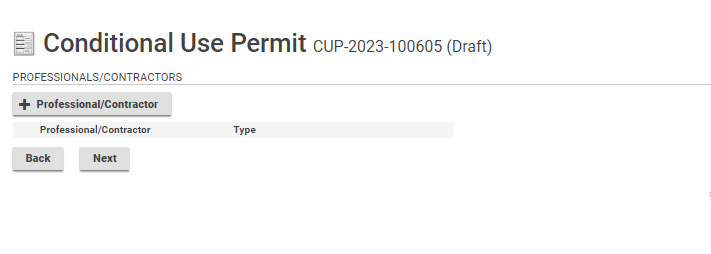 Screen for adding contractors.