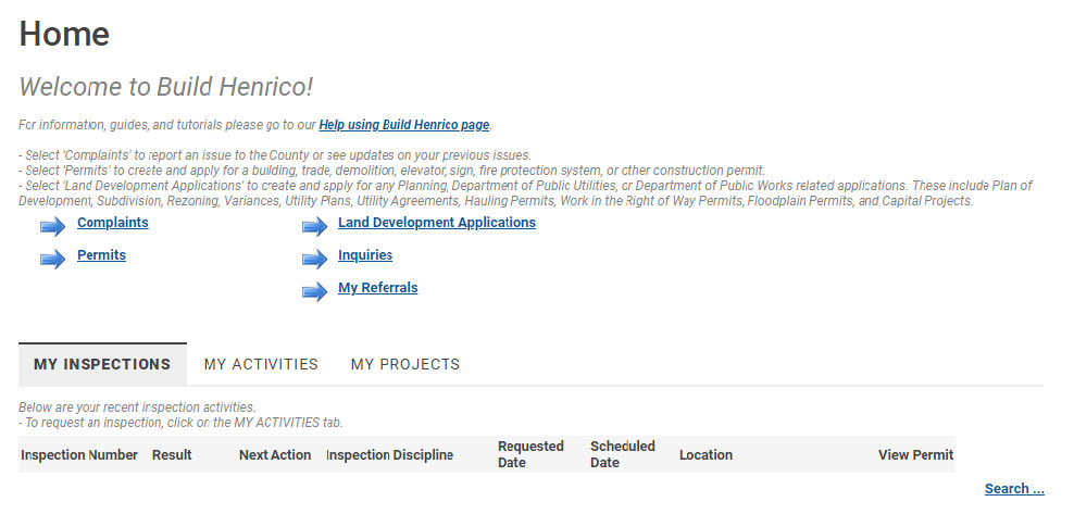 Choose the Land Development Applications link.