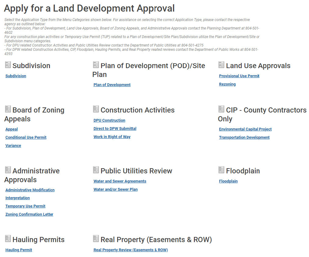 Choose the Provisional Use Permit, or Rezoning link.
