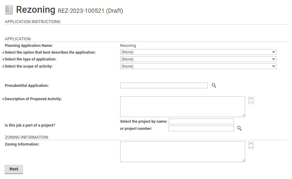 Fill in the application fields.