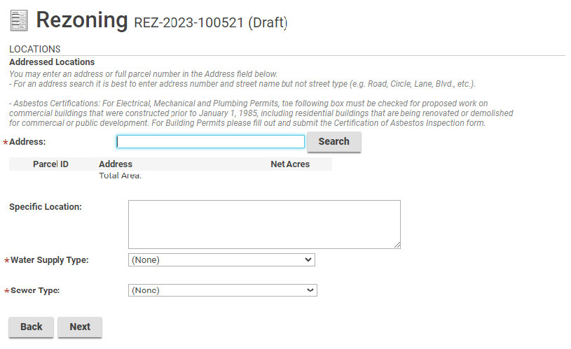 Enter the full or partial address of the property and choose Search.