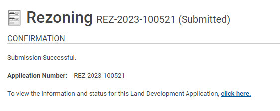 Confirmation that the application has been submitted.