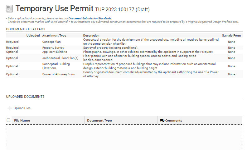 Upload a Concept Plan and any other relevant documents.