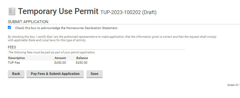 Pay fees and submit the application.