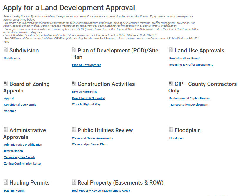 Choose "Variance" under "Board of Zoning Appeals"