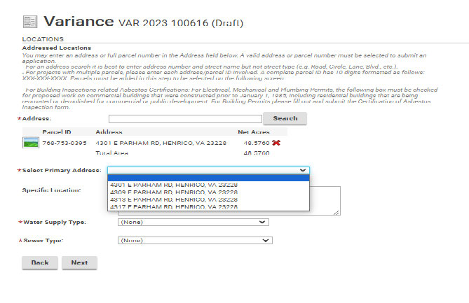 Addresses will show in dropdown.