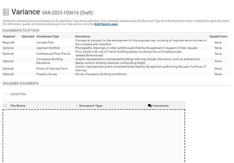 Upload concept plan and possibly other files.