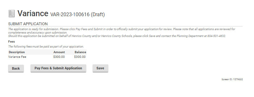 Pay fees and submit the application; or go back, or just save your application. 