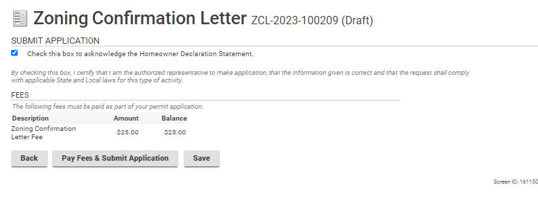 You can pay the fees and submit the application, or go back, or just save your work.