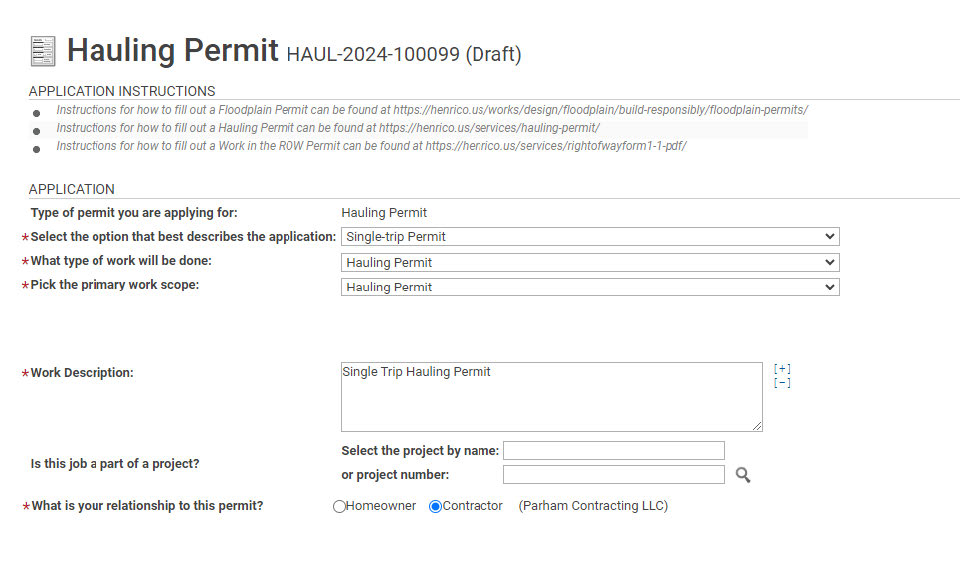 Fill in the permit information.