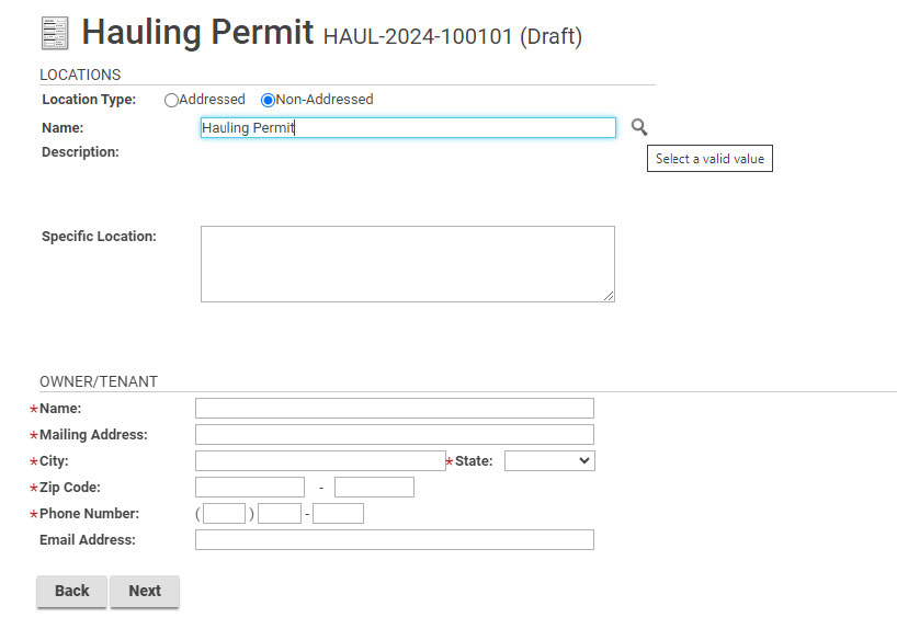 Fill in location information.