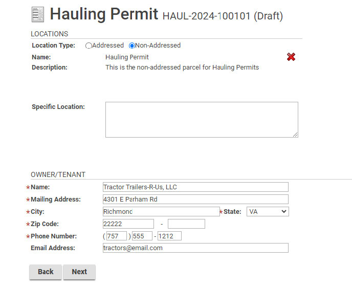 Fill in truck/trailer owner information.