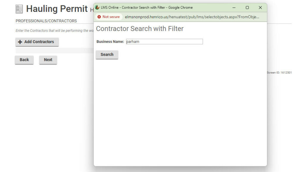 Search for contractor.
