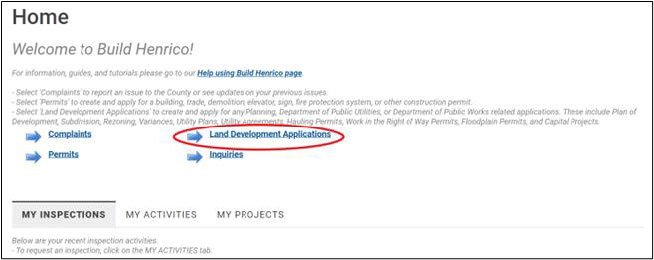Choose Land Development Applications.