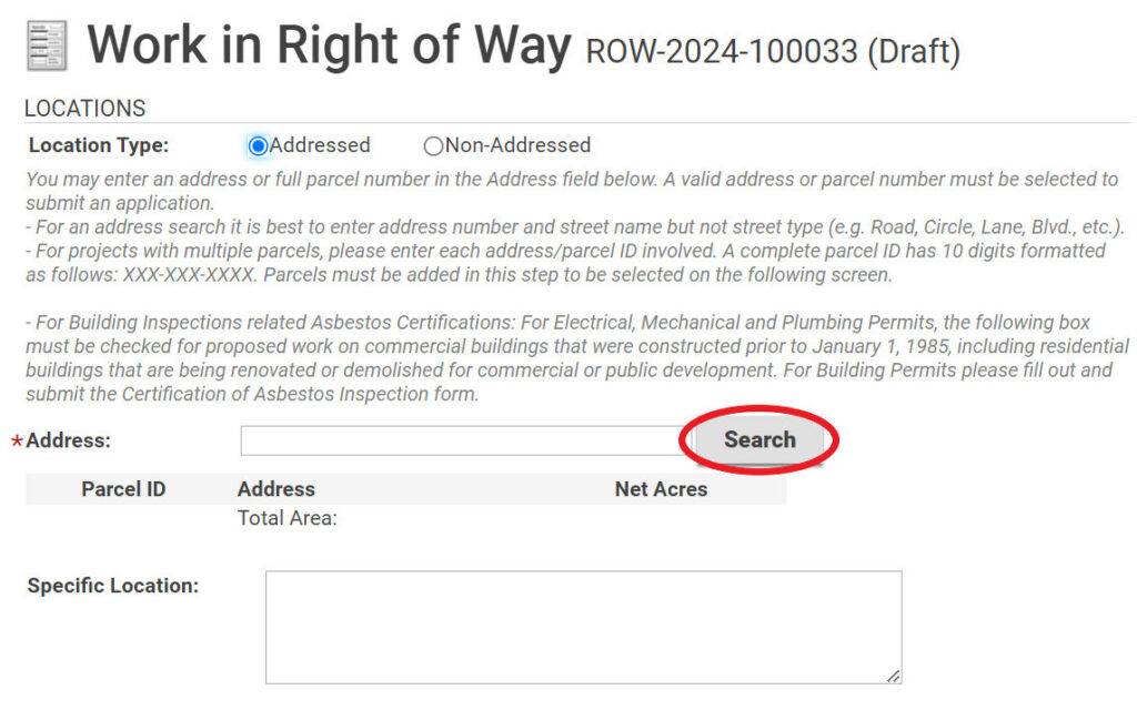 Search for an address or partial address.