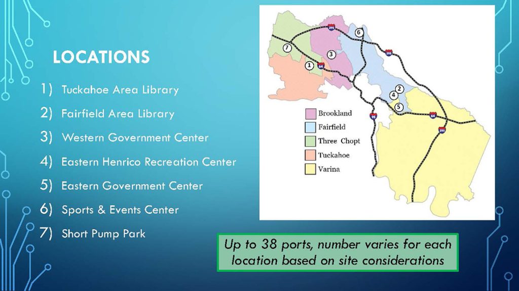 Graphic with a map depicting 7 locations getting electric vehicle charging stations 