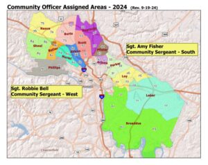 Map of Henrico County showing the Community Police Officers assigned to a specific area