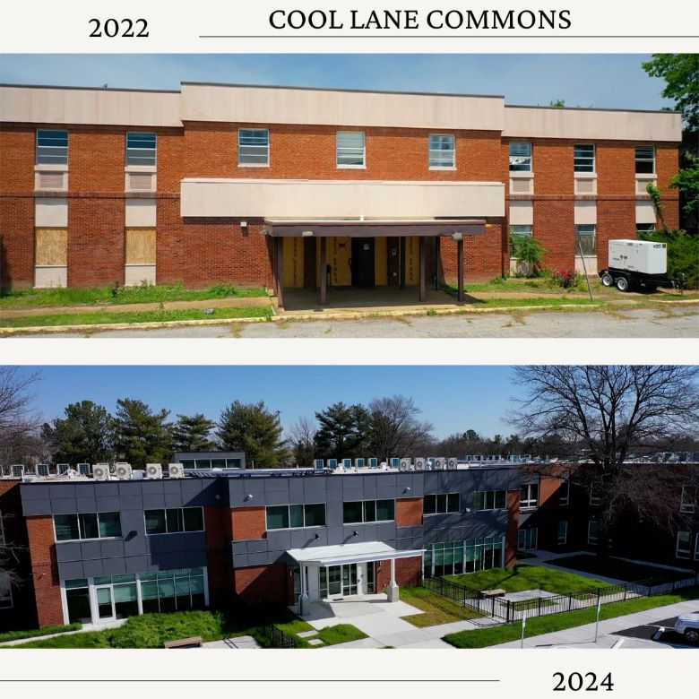 Before and after photo of a redeveloped building.