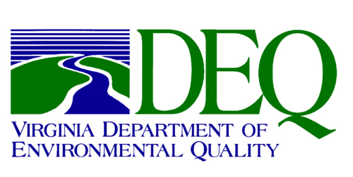 The Virginia Department of Environmental Quality (DEQ) logo that lists the name of the organization and has an image of a blue river running through a green landscape in the top left corner. 