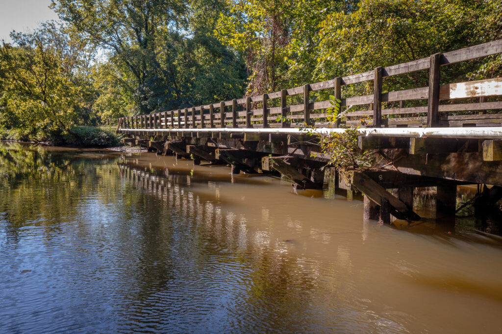 Wooden bridge over the Kanawha Canal.