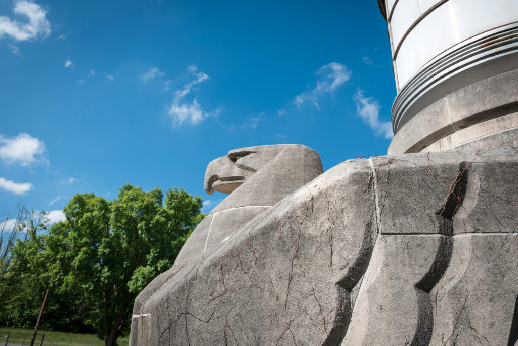 A large eagle sculpture.