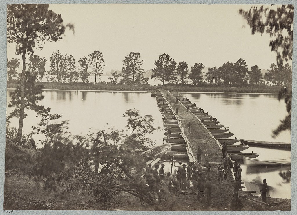 Pontoon bridge, Deep Bottom, James River, Va 1865