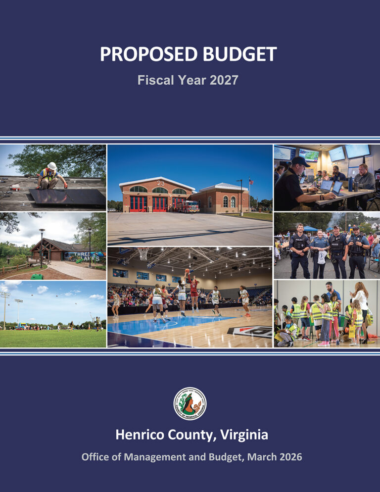 Cover of the budget document with photos of government facilities.