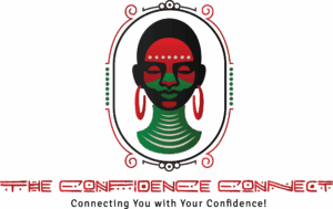 Logo for The Confidence Connect vendor. It's a green, red, and black face with earrings.