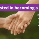 an image of an adult and child holding hands with text that reads "Interested in becoming a foster parent?"