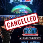 Graphic showing cancelation of Fourth of July event at Crump Park.