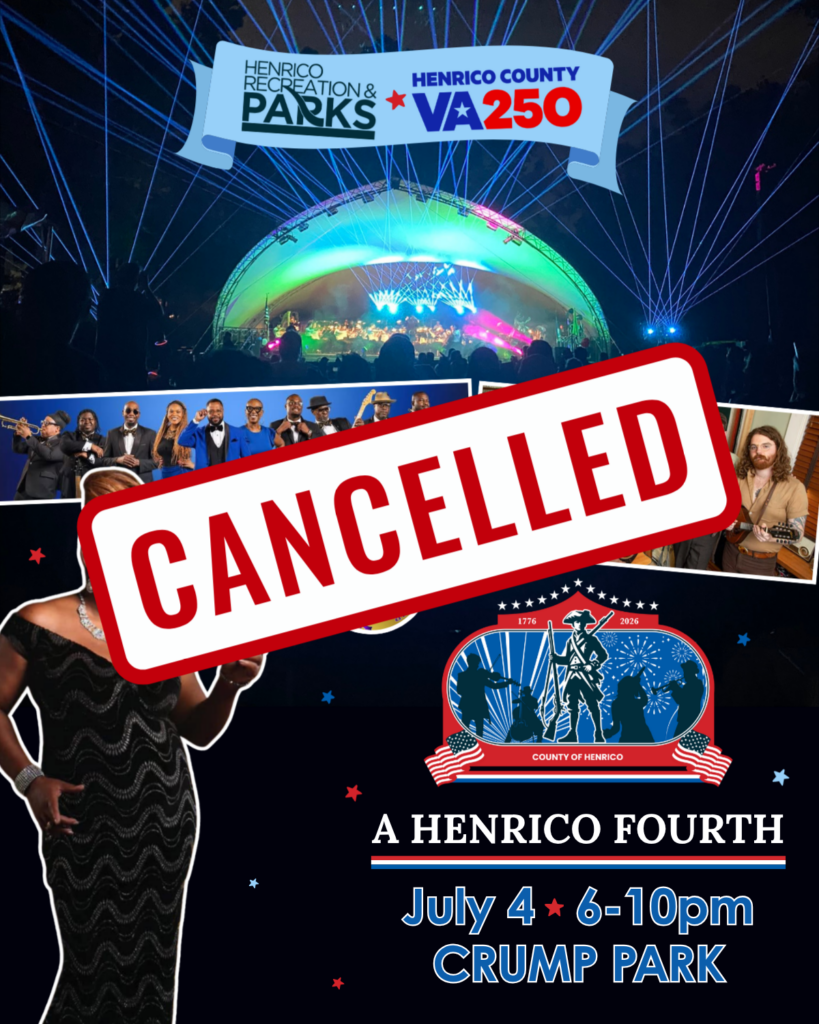 Graphic showing cancelation of Fourth of July event at Crump Park.