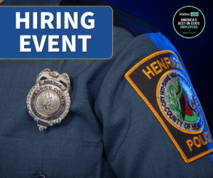Henrico Police uniform showing the badge and patch along with the Forbes logo and words "Hiring Event".
