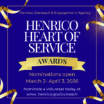Graphic for Henrico Heart of Service Awards. Nominations are accepted through April 3, 2026.